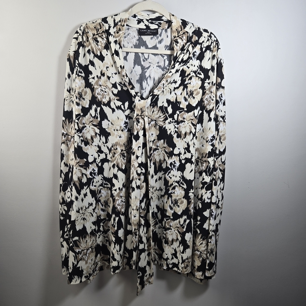 Lane Bryant Black and Cream Floral Blouse
